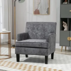 HOMCOM Modern Accent Chair, Upholstered Living Room Chair With Solid Wood Legs And Nailhead Trim, Armchair -Homcom GUEST 6247c9eb af51 4a20 9cf0 7856a6e96faf