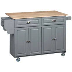 HOMCOM Rolling Kitchen Island On Wheels Utility Cart With Drop-Leaf And Rubber Wood Countertop, Storage Drawers, Door Cabinets, Dark Gray -Homcom GUEST 6252b556 ba39 4c8d b6f3 4daee7a3c2ec