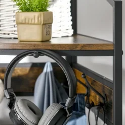 HOMCOM Industrial Corner Hall Tree With Shoe Bench, Entryway Coat Rack, Freestanding Coat Tree With 6 Double Hooks, Rustic Brown -Homcom GUEST 6439bcb0 54fd 433a b44e 760853270cf9