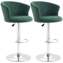 HOMCOM Adjustable Bar Stools Set Of 2, Velvet Kitchen Stool, Upholstered Counter Height Barstool With Swivel Seat, Wing Back, Dark Green 9 HOMCOM Adjustable Bar Stools Set Of 2, Velvet Kitchen Stool, Upholstered Counter Height Barstool With Swivel Seat, Wing Back, Dark Green -Homcom GUEST 649d1165 2a3b 4e50 973b 73a7762a772b