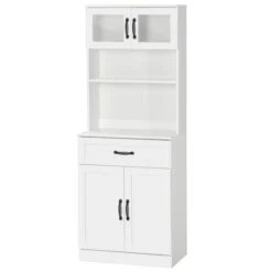HOMCOM Freestanding Kitchen Pantry, 4-Door Buffet Cabinet With Hutch, Coffee Bar With Adjustable Shelves, 63.5 Inches, White 9 HOMCOM Freestanding Kitchen Pantry, 4-Door Buffet Cabinet With Hutch, Coffee Bar With Adjustable Shelves, 63.5 Inches, White -Homcom GUEST 66068933 5001 4d3c a7c7 1f54b3c22f3d