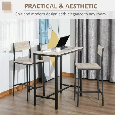 HOMCOM 3 Piece Industrial Dining Table Set, Counter Height Bar Table & Chairs Set For Small Space, Dining Room 6 HOMCOM 3 Piece Industrial Dining Table Set, Counter Height Bar Table & Chairs Set For Small Space, Dining Room - Image 4