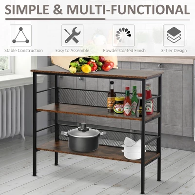 HomCom 3-Tier Industrial Style Storage Metal Wooden Shelf 5 HomCom 3-Tier Industrial Style Storage Metal Wooden Shelf - Image 3
