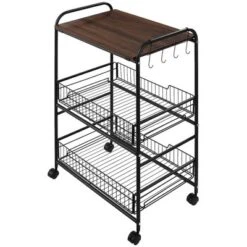 HOMCOM 24" 3-Tier Rolling Kitchen Cart, Utility Storage Trolley With 2 Basket Drawers, Side Hooks For Dining Room -Homcom GUEST 677b0380 7711 4eff 9bac 816b10d6e8a8
