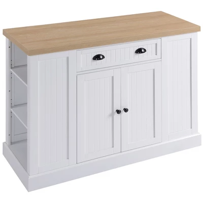 HOMCOM Fluted-Style Wooden Kitchen Island, Storage Cabinet W/ Drawer, Open Shelving, And Interior Shelving For Dining Room 5 HOMCOM Fluted-Style Wooden Kitchen Island, Storage Cabinet W/ Drawer, Open Shelving, And Interior Shelving For Dining Room - Image 3