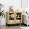 HOMCOM Small Storage Cabinet, Living Room Sideboard Cabinet With Double Glass Doors And Metal Legs For Dining Room Storage, Oak -Homcom GUEST 67d36751 72c1 42c0 93a8 6e1baec5ad20