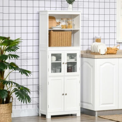 HOMCOM 63" Small Buffet With Hutch, 4-Door Kitchen Pantry, Freestanding Storage Cabinet With Adjustable Shelf For Dining Room, Living Room, White 3 HOMCOM 63" Small Buffet With Hutch, 4-Door Kitchen Pantry, Freestanding Storage Cabinet With Adjustable Shelf For Dining Room, Living Room, White