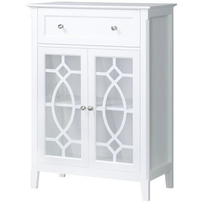 HOMCOM Kitchen Cabinet, Storage Cabinet, Sideboard Floor Accent Cabinet W/ 2 Glass Doors, Drawer, Adjustable Shelves For Living Room Entryway, White 5 HOMCOM Kitchen Cabinet, Storage Cabinet, Sideboard Floor Accent Cabinet W/ 2 Glass Doors, Drawer, Adjustable Shelves For Living Room Entryway, White - Image 3