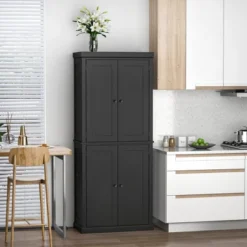 HOMCOM Freestanding Modern 4 Door Kitchen Pantry, Storage Cabinet Organizer With 6-Tier Shelves, And 4 Adjustable Shelves, Black -Homcom GUEST 6be848e3 6e29 4ca8 85cb 28452adb2810