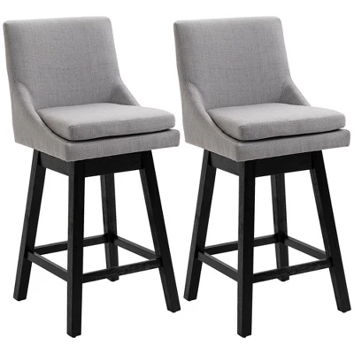 HOMCOM 28" Set Of 2 Swivel Bar Height Bar Stools, Armless Upholstered Barstools Chairs With Soft Padding Cushion And Wood Legs 8 HOMCOM 28" Set Of 2 Swivel Bar Height Bar Stools, Armless Upholstered Barstools Chairs With Soft Padding Cushion And Wood Legs - Image 6