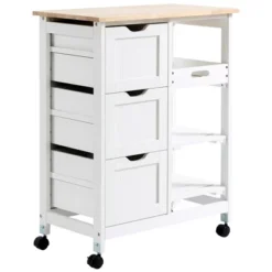 HOMCOM Rolling Kitchen Island Cart, Bar Serving Cart, Compact Trolley On Wheels With Wood Top, Shelves & Drawers For Home Dining Area -Homcom GUEST 6cc9fcbf db3d 43a3 b7c5 47da80488246