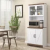 HOMCOM 69" Farmhouse Kitchen Buffet With Hutch, Kitchen Cupboard Storage Cabinet With Glass Doors, Adjustable Shelves, Open Microwave Countertop White -Homcom GUEST 6d887f34 f72b 4794 893d 9bc83f5e775f