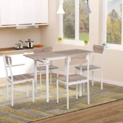 HOMCOM Modern 5-Piece Dining Table Set For 4 With Foldable Drop Leaf, 4 Chairs, And Metal Frame For Small Spaces, White -Homcom GUEST 6de7c272 672a 4023 81ca c39ac72be51f