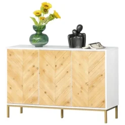 HOMCOM Modern 3 Door Accent Sideboard Storage Cabinet With Chevron Pattern And Adjustable Shelving, Natural Wood -Homcom GUEST 6e625b67 4449 4bc3 899c f8d6d26d4e25