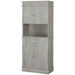 HOMCOM 72" Kitchen Buffet With Hutch, Freestanding Pantry Cupboard With Utility Drawer, 2 Door Cabinets And Countertop, Grey Wood Grain -Homcom GUEST 6e6eb6fc 36de 47f2 a81f 4cfcb7e9ebda