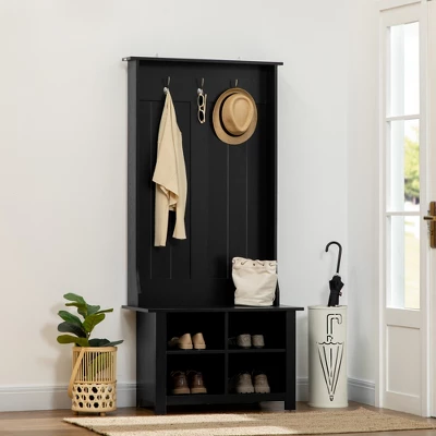 HOMCOM Hall Tree With Shoe Storage Bench, Entryway Bench With Coat Rack, Accent Coat Tree With Adjustable Shelves For Hallway, Mud Room, Black 3 HOMCOM Hall Tree With Shoe Storage Bench, Entryway Bench With Coat Rack, Accent Coat Tree With Adjustable Shelves For Hallway, Mud Room, Black