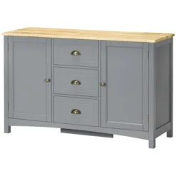 HOMCOM Buffet Cabinet With 3 Storage Drawers And Adjustable Shelves, 2 Door Sideboard With Rubber Wood Top, Coffee Bar For Living Room, Gray -Homcom GUEST 6ea1d98a 40bf 486c 968a d6a3e8bd4884