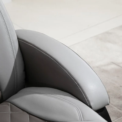 HOMCOM PU Recliner Reading Armchair With Footrest, Headrest And Round Steel/Wood Base For Living Room Or Office, Gray 7 HOMCOM PU Recliner Reading Armchair With Footrest, Headrest And Round Steel/Wood Base For Living Room Or Office, Gray - Image 5