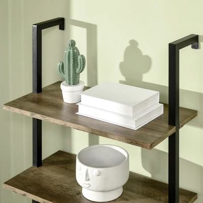 HOMCOM Industrial 5 Tier Ladder Shelf, Wall Mount Storage Shelves Bookcase With Metal Frame, Corner Unit, Plant Flower Rack For Living Room, Balcony, Brown 6 HOMCOM Industrial 5 Tier Ladder Shelf, Wall Mount Storage Shelves Bookcase With Metal Frame, Corner Unit, Plant Flower Rack For Living Room, Balcony, Brown - Image 4