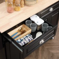 HOMCOM Rolling Kitchen Island On Wheels, Kitchen Cart With Solid Wood Drop Leaf Breakfast Bar, Storage Drawers, 4-Door Cabinets, Spice Rack, Black 10 HOMCOM Rolling Kitchen Island On Wheels, Kitchen Cart With Solid Wood Drop Leaf Breakfast Bar, Storage Drawers, 4-Door Cabinets, Spice Rack, Black -Homcom GUEST 728b5bf8 6a20 484f b601 a3d1770f5807