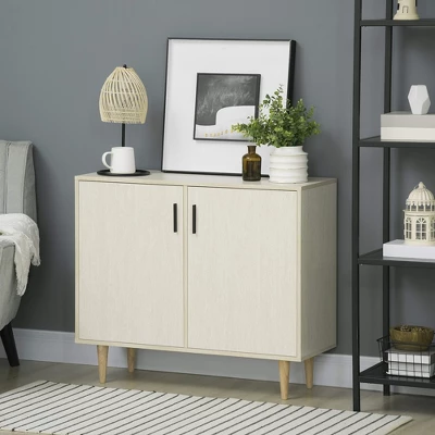 HOMCOM Modern Kitchen Storage Cabinet, Accent Sideboard With Adjustable Shelves And Wood Legs For Dining Living Room, Natural 3 HOMCOM Modern Kitchen Storage Cabinet, Accent Sideboard With Adjustable Shelves And Wood Legs For Dining Living Room, Natural