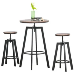 HOMCOM 3 Piece Industrial Adjustable Dining Table Set, Bar Height Bistro Table And Swivel Pub Stools For Small Space -Homcom GUEST 74984d24 80bb 4e65 a757 40435eda1823