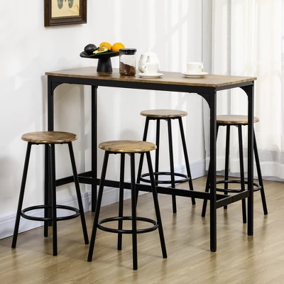 HOMCOM 5-Piece Counter Height Bar Table And Chairs Set, Rustic Bar Table With Stools, Kitchen Table 4 Chair Bar Table With Wooden Top 3 HOMCOM 5-Piece Counter Height Bar Table And Chairs Set, Rustic Bar Table With Stools, Kitchen Table 4 Chair Bar Table With Wooden Top