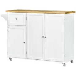 HOMCOM Triple-Cabinet Rolling Kitchen Island On Wheels, Kitchen Cart With Storage Shelf Adjustment, Rolling Utility Cart Wood, Big Drawer, White -Homcom GUEST 75e20747 1f08 4856 8f4d 02159d8f9173