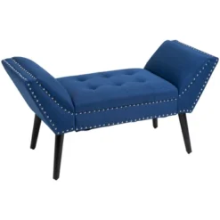 HOMCOM Modern Button Tufted Sitting Bench, Accent Fabric Upholstered Ottoman For Bedroom Or Living Room, Blue -Homcom GUEST 767b4e85 b0bf 46df a65c 50db5d8b5cb2