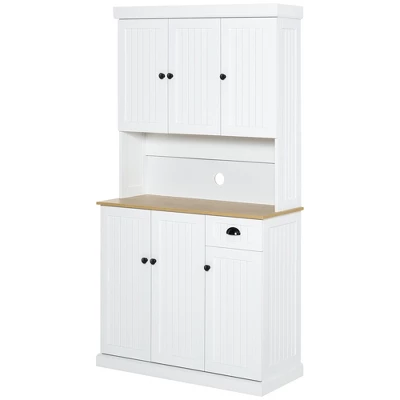 HOMCOM Buffet With Hutch, Kitchen Pantry Storage Cabinet With Microwave Oven Countertop, Drawer, And Cupboards, White 5 HOMCOM Buffet With Hutch, Kitchen Pantry Storage Cabinet With Microwave Oven Countertop, Drawer, And Cupboards, White - Image 3