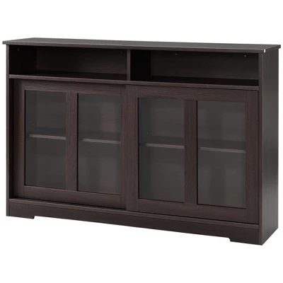 HOMCOM Sideboard Buffet Cabinet, Coffee Bar Cabinet,Credenza With Sliding Glass Doors, Cupboard And Adjustable Shelf, Dark Brown 5 HOMCOM Sideboard Buffet Cabinet, Coffee Bar Cabinet,Credenza With Sliding Glass Doors, Cupboard And Adjustable Shelf, Dark Brown - Image 3