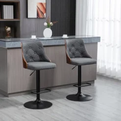 HOMCOM Counter Height Bar Stools Set Of 2, Height Adjustable Swivel Barstools With Footrest And Tufted Back, Linen Fabric Bar Chairs, Dark Gray -Homcom GUEST 76f84294 2807 402e 85f0 5de66947b988
