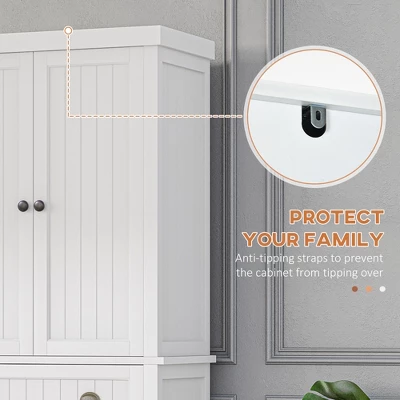 HOMCOM 72" Pinewood Large Kitchen Pantry Storage Cabinet, Freestanding Cabinets With Doors And Shelf Adjustment, Dining Room Furniture, White 6 HOMCOM 72" Pinewood Large Kitchen Pantry Storage Cabinet, Freestanding Cabinets With Doors And Shelf Adjustment, Dining Room Furniture, White - Image 4