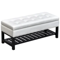 HomCom 44" Tufted Faux Leather Ottoman Storage Bench With Shoe Rack 17 HomCom 44" Tufted Faux Leather Ottoman Storage Bench With Shoe Rack -Homcom GUEST 786f0111 a465 4f2d 9572 34449d550db9