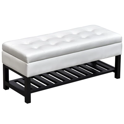 HomCom 44" Tufted Faux Leather Ottoman Storage Bench With Shoe Rack 9 HomCom 44" Tufted Faux Leather Ottoman Storage Bench With Shoe Rack - Image 7