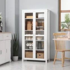 HOMCOM Freestanding Kitchen Pantry, 5-tier Storage Cabinet With Adjustable Shelves And 2 Glass Doors, White 8 HOMCOM Freestanding Kitchen Pantry, 5-tier Storage Cabinet With Adjustable Shelves And 2 Glass Doors, White -Homcom GUEST 789c5bc7 020a 4934 b055 e40765fad4cd