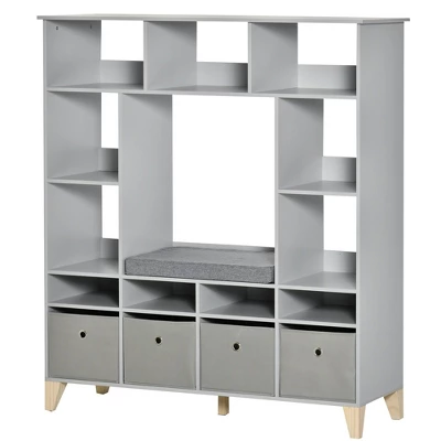 HOMCOM 47" Kids Reading Nook Organizer, Freestanding 15-Cubby Bookcase Storage Cabinet With Cushioned Seat For Toys, Books, Clothes 5 HOMCOM 47" Kids Reading Nook Organizer, Freestanding 15-Cubby Bookcase Storage Cabinet With Cushioned Seat For Toys, Books, Clothes - Image 3