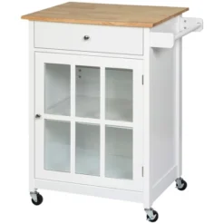 HOMCOM 27" Rolling Kitchen Island Cart With Drawer And Glass Door Cabinet, Kitchen Trolley With Adjustable Shelf And Towel Rack, White -Homcom GUEST 790044e6 05ae 41ef 9c93 63b3f6675c02