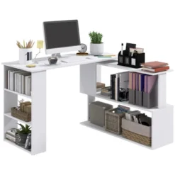 HOMCOM 360° Rotating Home Office Desk L Shaped Corner Computer Desk With Storage Shelves, Writing Table Workstation 21 HOMCOM 360° Rotating Home Office Desk L Shaped Corner Computer Desk With Storage Shelves, Writing Table Workstation -Homcom GUEST 796323b6 4719 4d06 95df 8e1fe5ab492b