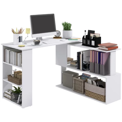 HOMCOM 360° Rotating Home Office Desk L Shaped Corner Computer Desk With Storage Shelves, Writing Table Workstation 12 HOMCOM 360° Rotating Home Office Desk L Shaped Corner Computer Desk With Storage Shelves, Writing Table Workstation - Image 10
