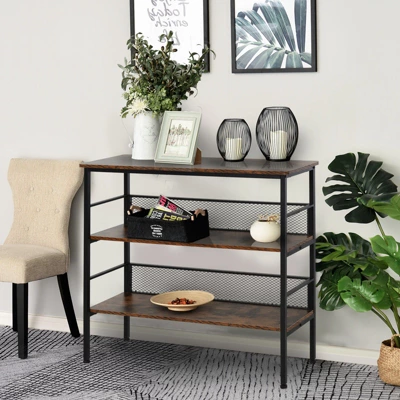 HomCom 3-Tier Industrial Style Storage Metal Wooden Shelf 10 HomCom 3-Tier Industrial Style Storage Metal Wooden Shelf - Image 8