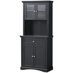 HOMCOM 71" Traditional Freestanding Kitchen Buffet With Hutch, Pantry Cabinet With 4 Doors, 3-Level Adjustable Shelves, And 1 Drawer, Black -Homcom GUEST 7a142db8 ed3f 47c7 ba7e cf58c05c02c9