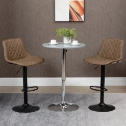 HOMCOM Adjustable Bar Stools Set Of 2, Counter Height Barstools With Swivel Seat Round Steel Base, And Footrest, ‎Dark Brown -Homcom GUEST 7a311b5f d996 4d2e 8180 b18347cf8046