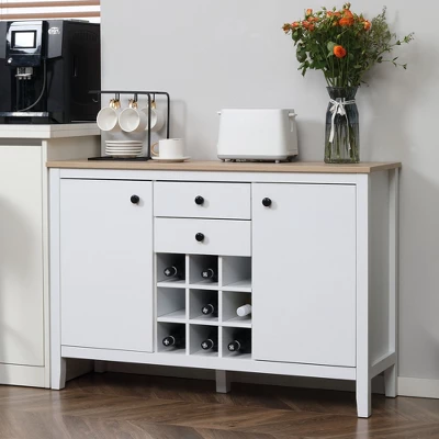 HOMCOM Buffet Cabinet, Rustic Sideboard With 9-bottle Wine Rack, Storage Cabinets, Drawers And Adjustable Shelves For Living Room, Kitchen 3 HOMCOM Buffet Cabinet, Rustic Sideboard With 9-bottle Wine Rack, Storage Cabinets, Drawers And Adjustable Shelves For Living Room, Kitchen