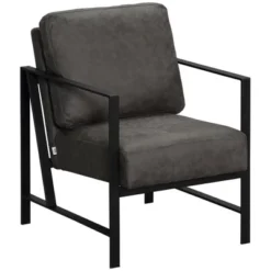 HOMCOM Industrial Accent Chairs With Cushioned Seat And Back, Upholstered Faux Leather Armchair For Bedroom, Living Room Chair With Steel Legs, Gray -Homcom GUEST 7bafb4c7 cc2d 486d aab3 3bf051327a13