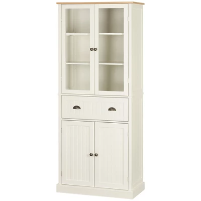 HOMCOM Freestanding Kitchen Pantry, 5-tier Storage Cabinet With Adjustable Shelves And Drawer For Living Room, Dining Room, Cream White 5 HOMCOM Freestanding Kitchen Pantry, 5-tier Storage Cabinet With Adjustable Shelves And Drawer For Living Room, Dining Room, Cream White - Image 3