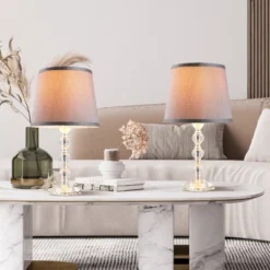 HOMCOM Crystallite Modern Table Lamps For Bedroom Set Of 2, Bedside Desk Lamp For Home Office, Living Room Lamp Set With Fabric Lampshades, Gray 8 HOMCOM Crystallite Modern Table Lamps For Bedroom Set Of 2, Bedside Desk Lamp For Home Office, Living Room Lamp Set With Fabric Lampshades, Gray -Homcom GUEST 7ce9d3b0 5250 48b6 a16f 149520bfd90f