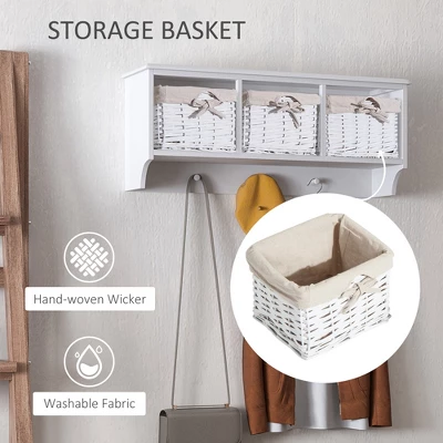 HomCom 32" Rustic Floating Shelf With Coat Hooks And Baskets - Antique White 5 HomCom 32" Rustic Floating Shelf With Coat Hooks And Baskets - Antique White - Image 3