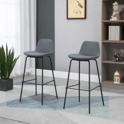 HOMCOM 29.5" Seat Height Bar Stools Set Of 2, Upholstered Bar Chairs, Armless Barstools With Back, Steel Legs, Gray 8 HOMCOM 29.5" Seat Height Bar Stools Set Of 2, Upholstered Bar Chairs, Armless Barstools With Back, Steel Legs, Gray -Homcom GUEST 7e0bf6f4 9557 4a91 b68b 61d26cbb887d