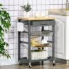 HOMCOM 3-Tier Utility Kitchen Cart With Handle Bar, Steel Basket Rolling Cart, Food Storage Service Trolley With Drawer, Rubber Wood Top -Homcom GUEST 7ef03fbd a32c 4f9a 8f14 71c386fb0850
